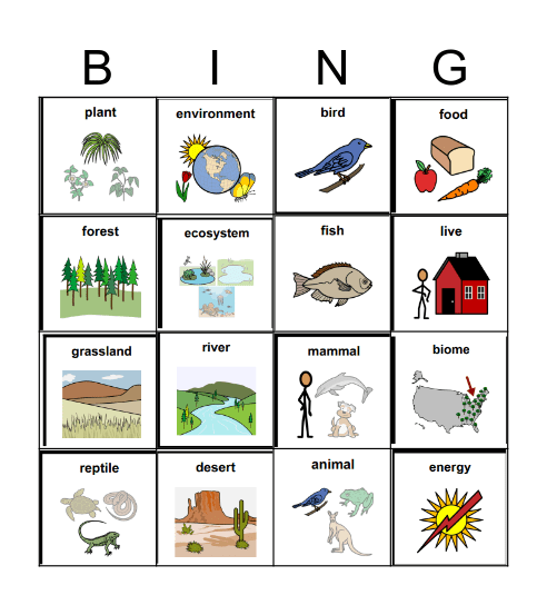 Ecosystems Bingo Card