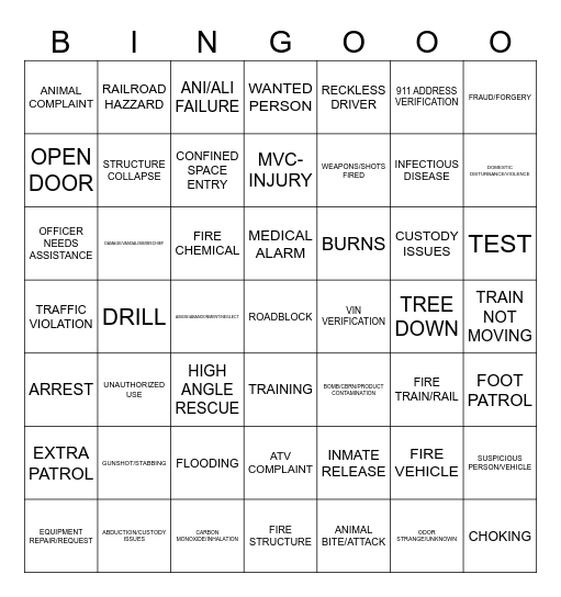 911 Bingo Card