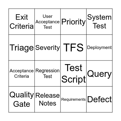 QA Word Bingo  Bingo Card