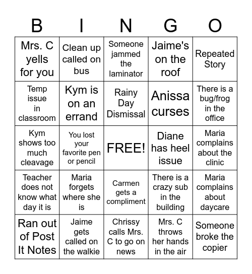 OFFICE Bingo Card