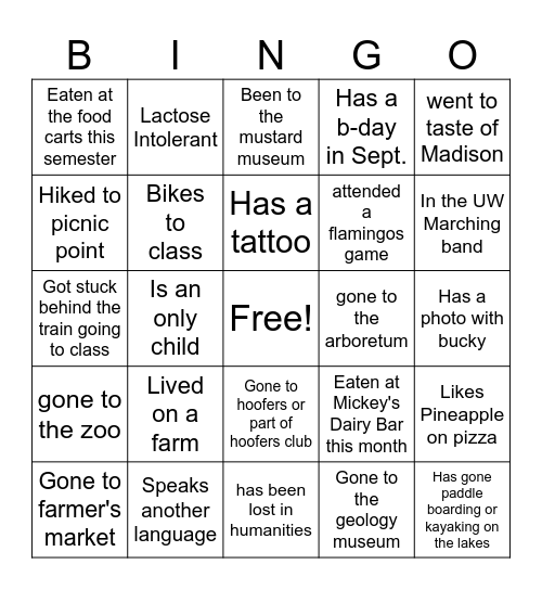 UW-Madison Bingo Card