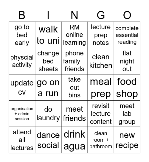 productivity bingo Card