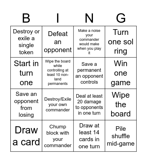 Magic The Gathering Bingo Card