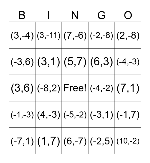 Transformations Bingo Card