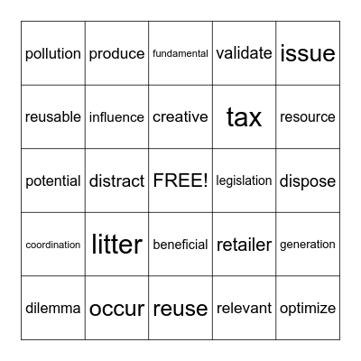 Bingo: Academic Vocabulary Bingo Card