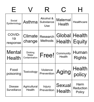 Public Health Bingo Card