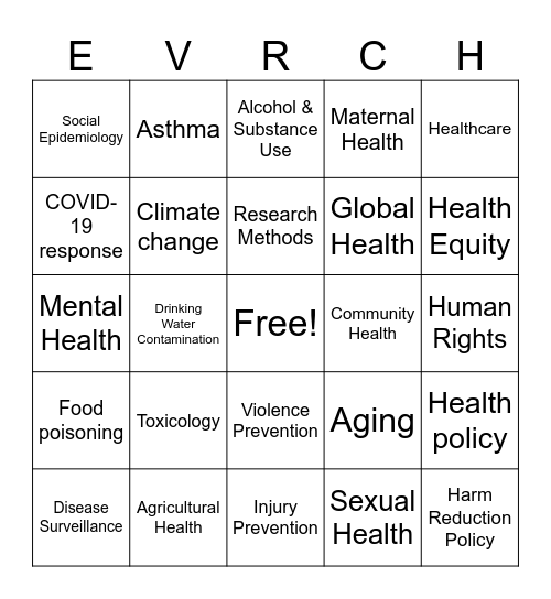 Public Health Bingo Card