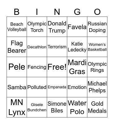 Olympics Bingo Card