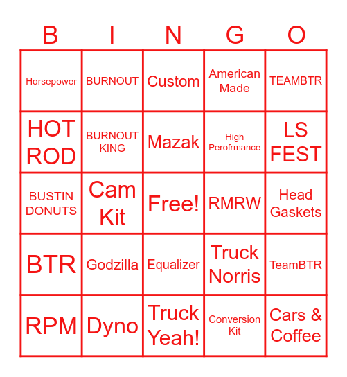 BTR Bingo Card