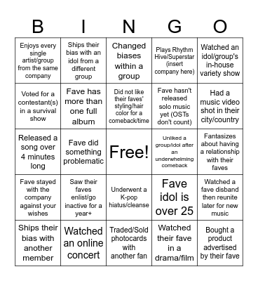 K-pop Fan Bingo Vol. 2 Bingo Card