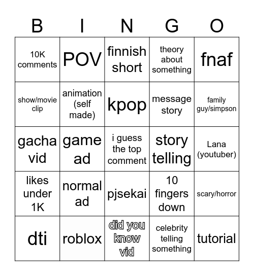 Untitled Bingo Card