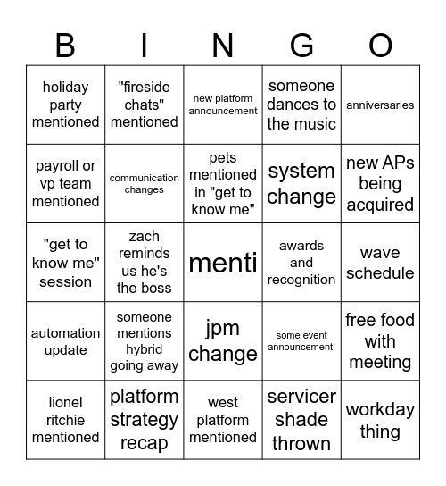 meeting bingo Card