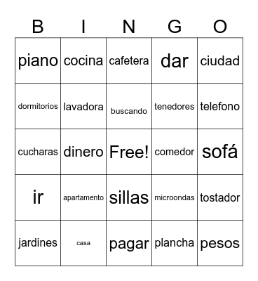 Spanish Bingo Card