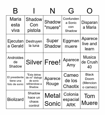 Sonic 3 Bingo Card