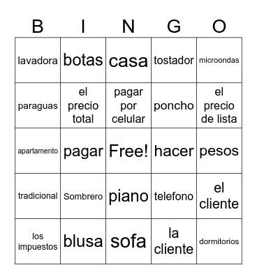 Spanish Bingo Card