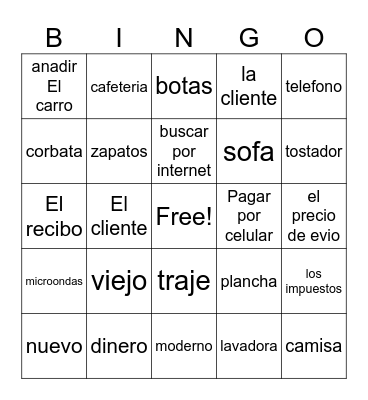 Spanish Bingo Card
