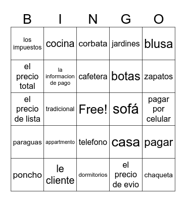 spanish bingo Card