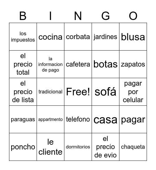 spanish bingo Card