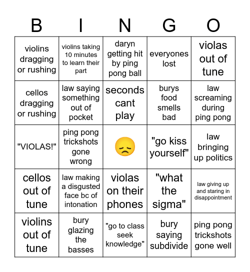 orchestra bingo Card