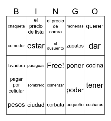 Spanish bingo Card