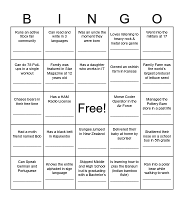 Find Someone Who…. Bingo Card