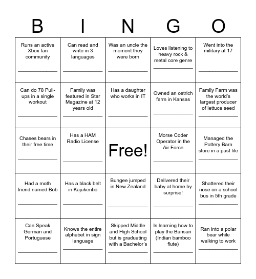 Find Someone Who…. Bingo Card