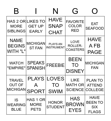 PEOPLE BINGO Card