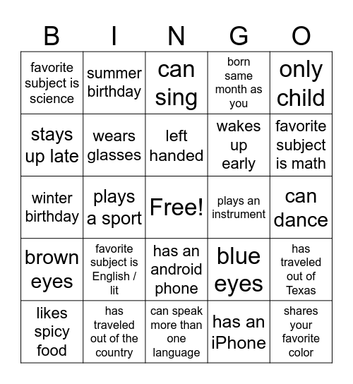 Untitled Bingo Card