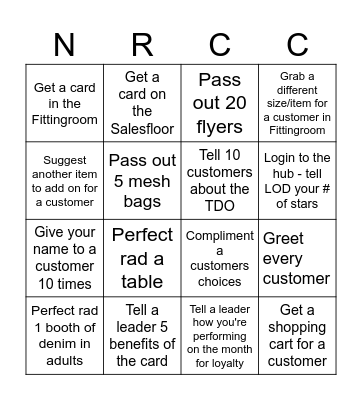 Loteria Bingo Salesfloor/Fittingroom Bingo Card