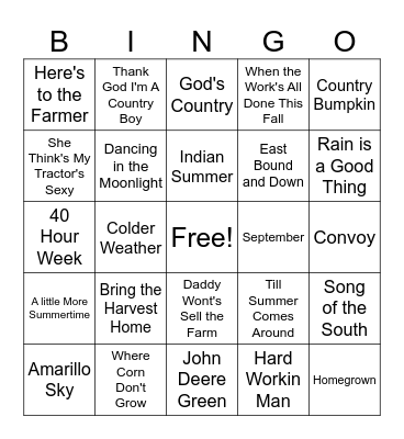 Fall/Harvest Bingo Card