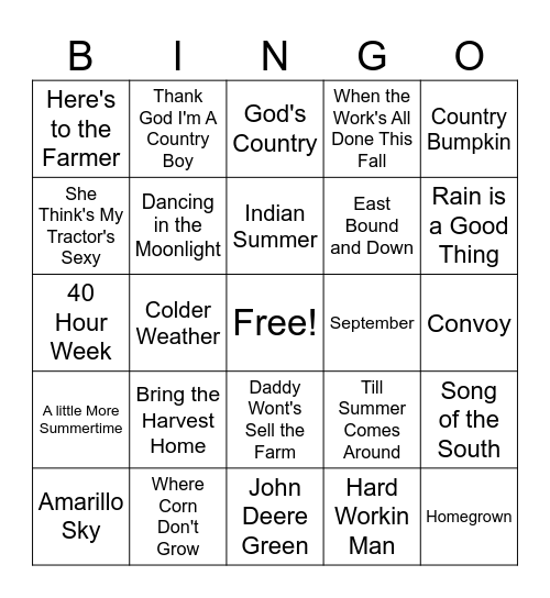 Fall/Harvest Bingo Card