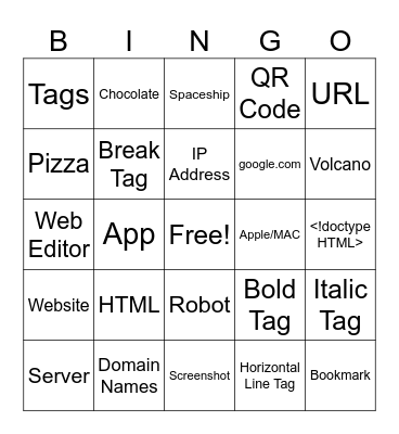Web Design Bingo Card