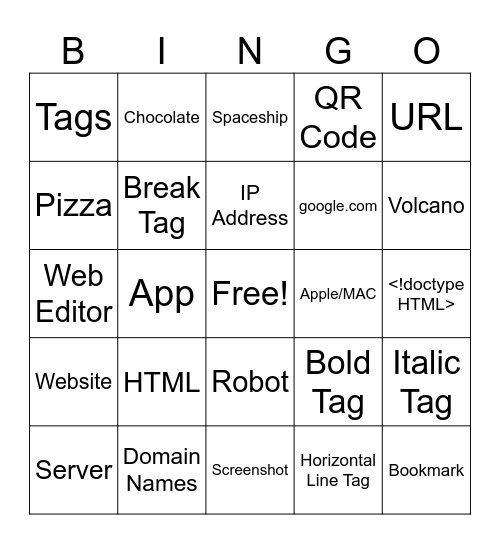 Web Design Bingo Card