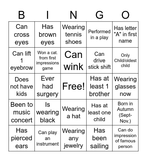 Serenity Bingo Card