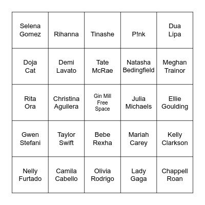 Girly POP Bingo Card