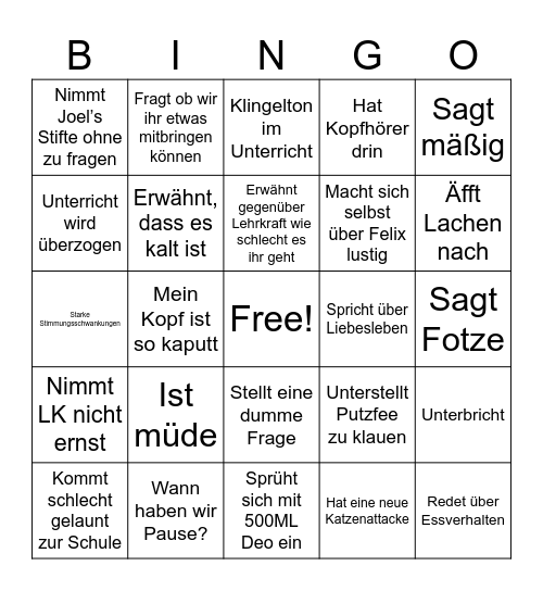 Bingo Schule Bingo Card