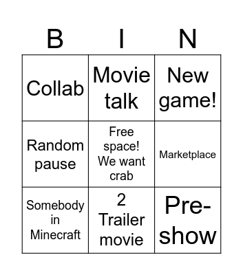 MINECRAFT LIVE Bingo Card