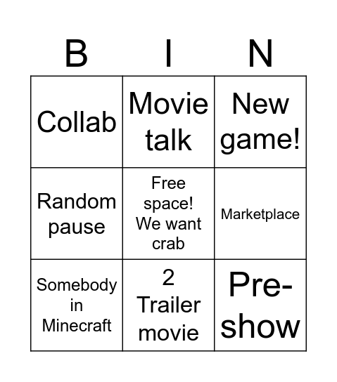 MINECRAFT LIVE Bingo Card