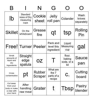 Kitchen Basics Review Bingo Card