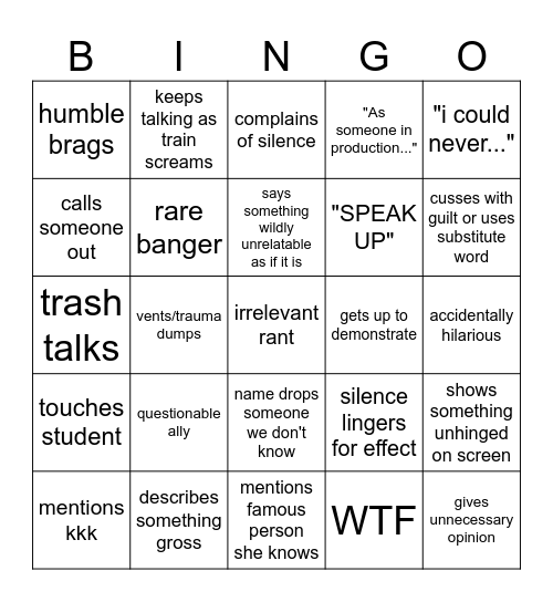 theatre appreciation bingo Card