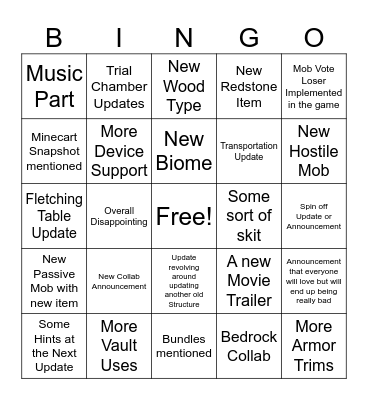 Minecraft Live 2024 Bingo Card