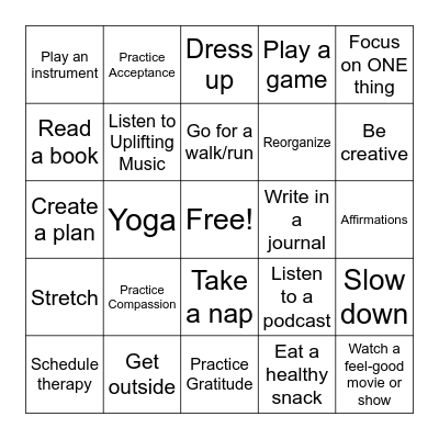 Coping Bingo Card