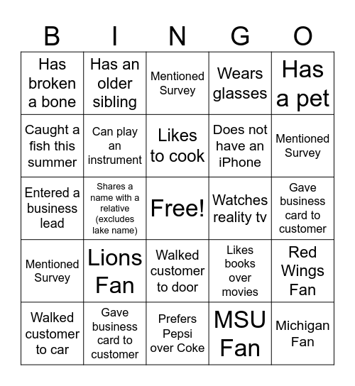 Customer Service Week Bingo Card