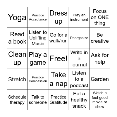 Coping Bingo Card