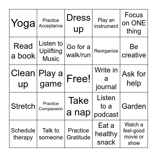 Coping Bingo Card