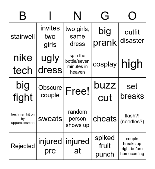 Homecoming Bingo Card