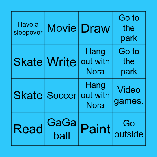 Fun activity bingo Card