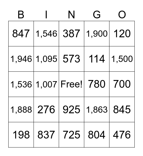 3rd grade Bingo Card