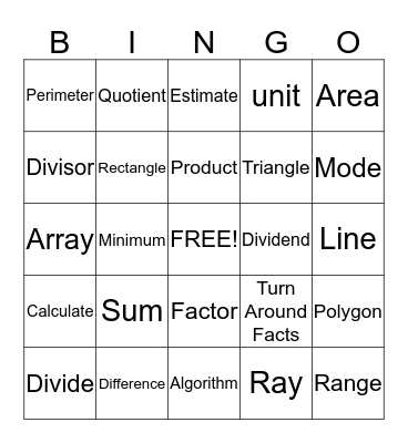 Math Words Bingo Card