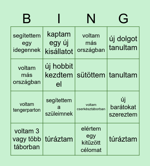 Nyár végi BINGO Card